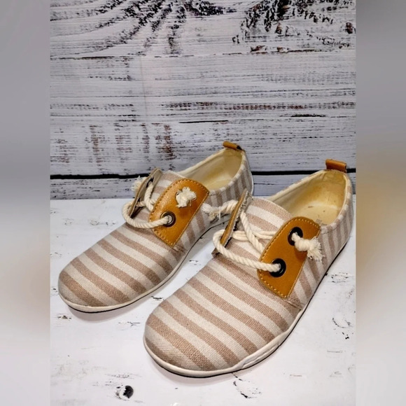 Ros‎ Hommerson Calypso Sneaker Sand/Cream  size 7.5SS Stripe Canvas Athletic - Picture 6 of 6